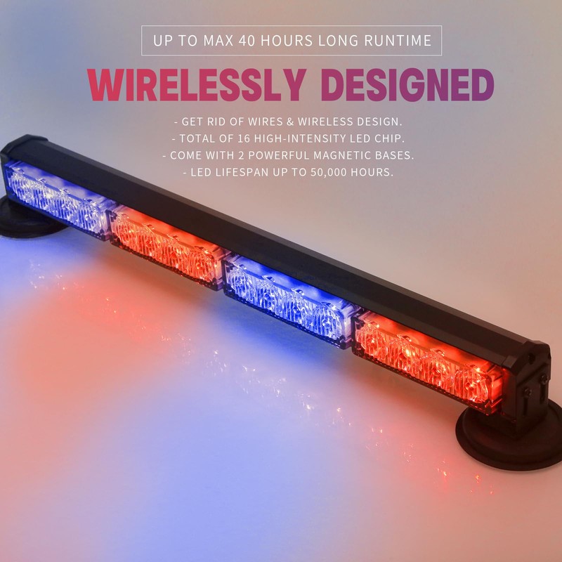 BooYu 19" Red/Blue Police Emergency Strobe Lights Bar for Trucks/Vehicle/Car,