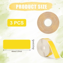 3 Rolls Label Maker Tape for Phomemo D30 Label Printer Machine, 12mm x 40mm Thermal Paper Stickers Waterproof Self Adhesive Label Tape Replacement for Home Office School Files (Yellow)