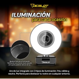 OCELOT GAMING Cámara Web Full HD 60 FPS, aro de luz 3 tonalidades. Modelo Iris- W1