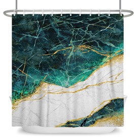 ASDCXZ Marble Shower Curtain 180 x 200 cm, Modern Abstract Blue Green Greu White Gold Marble Look Texture Washable Bathroom Shower Curtains Polyester Textile Waterproof Shower Curtain for Bath with 12