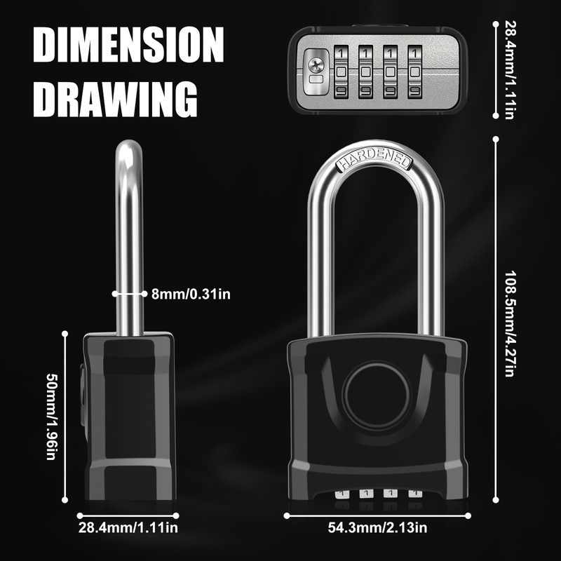 Long Shackle Heavy Duty Outdoor Padlock, One-Key Unlocking, Diyife 4