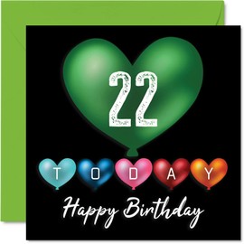 Funny 22nd Birthday Card for Men Women - Heart Balloons - Happy Birthday Card for Son, Daughter, Brother, Sister, Grandson, Granddaughter, Niece, Nephew, Uncle, 145mm x 145mm