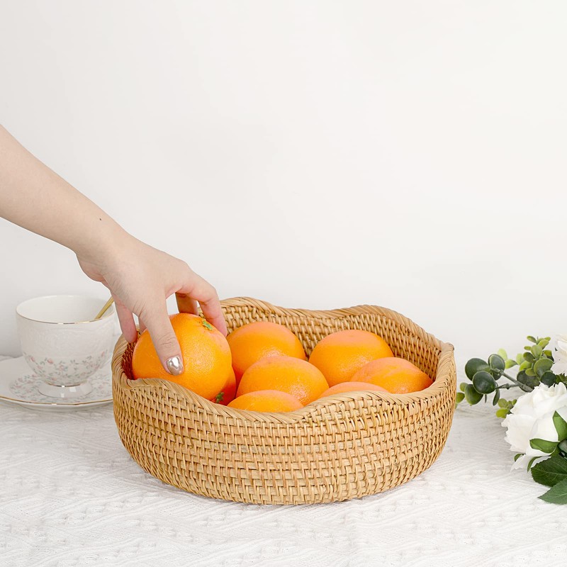 IGNPION Rattan Storage Bowl Woven Fruit Basket Round 26cm Bread
