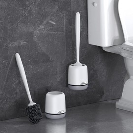 Lefree Toilet Brush and Holder Set, Silicone Brush with Ventilated Holder, Toilet Brush Set for Bathroom, Floor Standing & Wall Mounted Toilet Scrubber Without Drilling