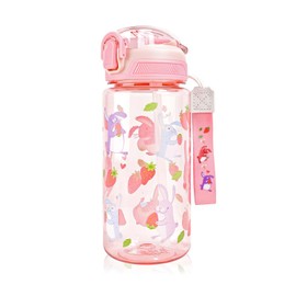 MHwan Children's Water Bottle, 600 ml, Robust and Shatterproof, Leak-Proof Drinking Bottle with Straw, BPA-Free, Beautiful Children's Water Bottle, Suitable for School Travel, Portable Water Bottle