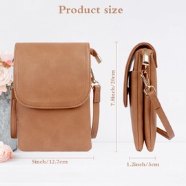 Women Leather Small Phone Crossbody Bag Small for Women Mini Cross body Shoulder Wallet Purses Shoulder Bag (Camel)