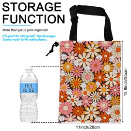 ghatobty Car Trash Bag Vintage Groovy Flowers Car Garbage Bag Hanging Car Trash Can