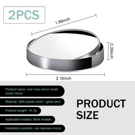 MLY 2PCS Blind Spot Mirrors, 360° Adjustable HD Glass Side Mirror Blindspot, 2.16" Wide Angle Round Rear View Mirrors Accessories, Self-Adhesive ABS Housing, Blind Spot Mirror for Car, SUVs