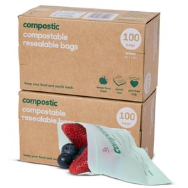 Compostic Home Compostable Resealable Snack Bags, Microwave & Freezer Safe, Organic Food Storage Container, 180 Count + 20 Bonus Bags
