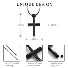 AIWENXI Cross Memorial Cremation Jewelry Urns Necklaces Pendant Retro Style Stainless Steel Human Ash Pendant Necklaces Jewelry Locket for Men Women, Stainless Steel, No Gemstone