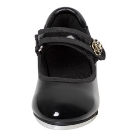 Linodes Easy Strap Tap Shoe Dance Flats for Girls and Boys (Toddler/Little Kid/Big Kid)-Black Patent-Flower-10M-Little Kid