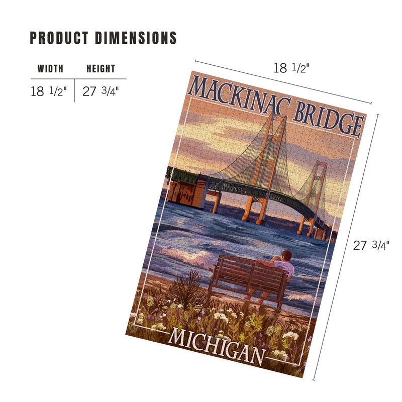 Lantern Press Mackinac, Michigan, Mackinac Bridge and Sunset, 1000 Piece