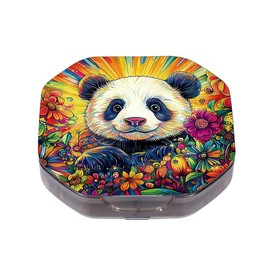 Portable Tablet Box Cute Pandas Pattern 4 Grid Pill Box Travel Small Pill Dispenser for Travel and Daily Use