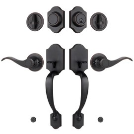 Gaurqiah Double Front Door Handleset with Deadbolt – Oil-Rubbed Bronze Classic Entry Handle Set with Dummy, Reversible Lever, Zinc Alloy, Exterior Lock Set