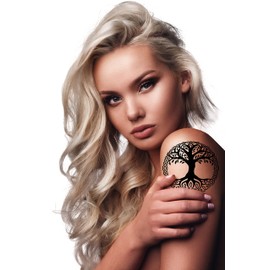 Artsure 6 Sheets Temporary Fake Tattoos For Men Adults Yggdrasil the Tree of Life Vikings Symbol Odin Temporary Fake Tattoo For Women Neck Arm Chest For Woman 3 7 X 3 7 Inch