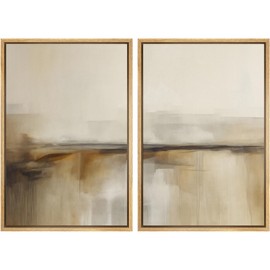 MUDECOR Framed Canvas Print Wall Art Set Abstract Beige and Brown Gradient Neutral Minimalist Landscape Illustrations Modern Art Decorative Calm for Living Room, Bedroom, Office - 16"x24"x2 Natural