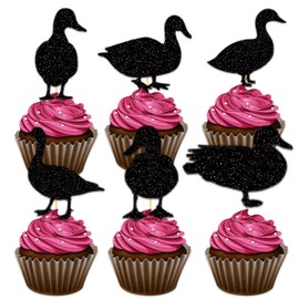 Duck Cupcake Topper for Wild Duck Theme Party Favors Decorations Baby Shower Happy Birthday Anniversary Wedding Party Decor Supplies set 18pcs Black Silhouette Glitter