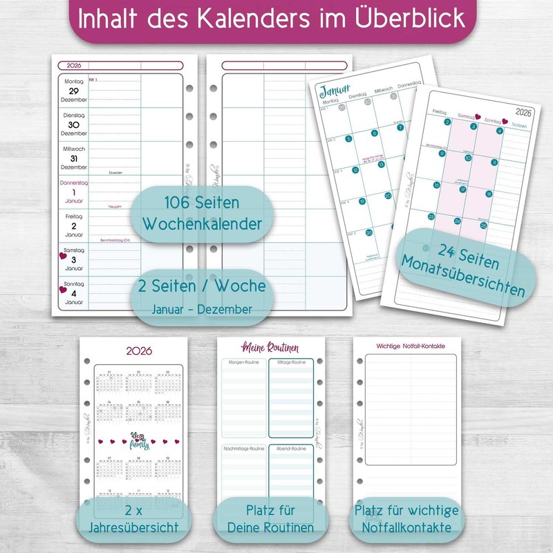 SinnWunder® Premium Calendar Inserts 2026 - Weekly Calendar - 1