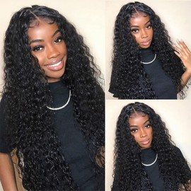 LUXEDIVA 13x6 Kinky Curly Lace Front Wigs 28 Inch 12A Brazilian Human Hair Pre Plucked with Baby Hair HD Transparent Lace Frontal Wigs for Women