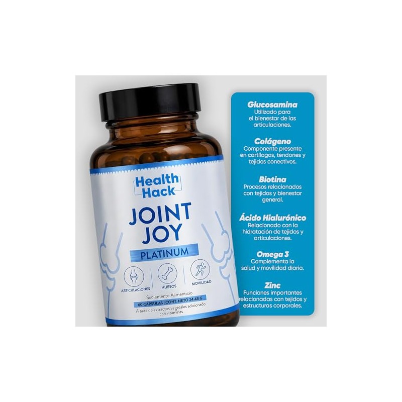 Joint Platinum Glucosamina Colágeno Ácido Hialurónico Cápsulas Health Hack