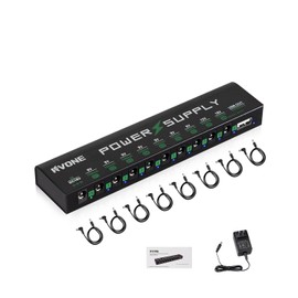 RVONE Guitar Pedal Power Supply, 10 Isolated DC Output for 9V/12V/18V Effect Pedal, Circuit Protection, Noise Reduction, 100mA 500mA USB Pedalboard Power Supply