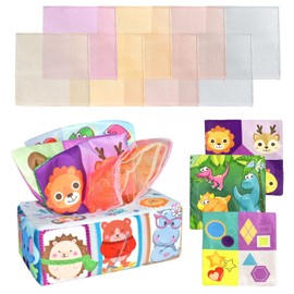 TIANNAIT Sensory Playset, Tear-resistant Cotton Tissue Box Game for Children, Includes 3 Pieces Crinkle Paper and 8 Pieces Colourful Scarves to Practice Hand-Eye Coordination