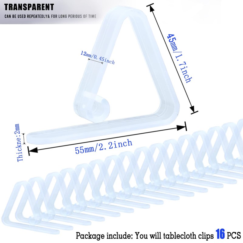 Kitnish 16PCS Clear Plastic Tablecloth Clips,Transparent Clear Tablecloth Clips, Plastic
