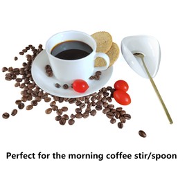 Coffee Spoon Rest, Mini Coffee Spoon Holder, Small Ceramic Spoon Rest for Coffee Stirrers, Teaspoon, Bar Spoon, Coffee Bar Accessories, Coffee Station (Ture white+Gold Spoon)