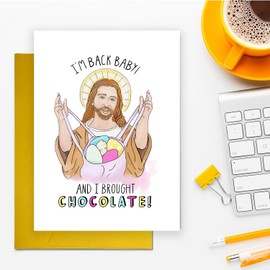 UUEFKTN Funny Jesus Easter Card, Humorous Jesus Eggs Chocolate Card, Easter Sunday Celebration Card, Humorous Easter Card For Friends Family Member