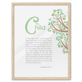 KensTro Natural OAK Wood Christian Framed Wall Art, 12x16IN Nursery Decor,Inspirational Bible Verse Print with My Child Prayer,Beige Set of 1 Fits Christian Boys Girls Room for Child's Bestwish Gifts