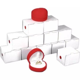 FindingKing 12 Red Velvet Flocked Heart Ring Jewelry Display Gift Boxes 2" x 1 3/4"