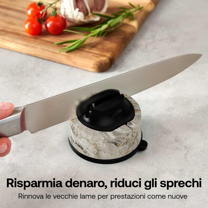 AnySharp Evo Affilacoltelli, Sicurezza Mani Libere, Potente Suzione PowerGrip, Affila
