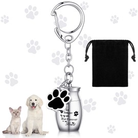 Tudomro Cylinder Cremation Dog Ashes Keepsake Urn Keychain Memorial Ashes Stainless Steel Pet Puppy Dog Paw Charm with Storage Bag(Silver)