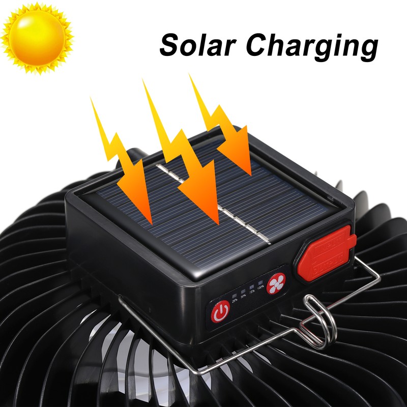 Portable Camping Lantern with Fan Solar USB Rechargeable LED Tent