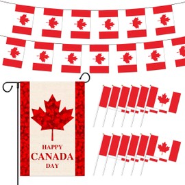 36Pcs Canada Day Flags Sets, Include Canada Garden Flag String Flags Hand Waving Flags, Canada Day Outdoor Decorations Mini Canada Flag Canada Bunting Flag Banner for Party Parade