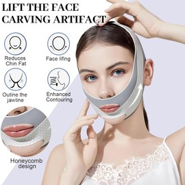 NJCXOLA Collagen Night Wrapping Mask, Face Bandage, V Line Mask, Reusable V Line Chin Strap, Bandage Improved Grey