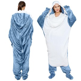 Shark Blanket Hoodie Onesie for Adults and Kids, Cozy Flannel Shark Costume Shark Sleeping Bag - Color: XXS: For Height 43"-50"