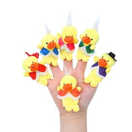 Finger doll animal finger puppet plush doll, animal hand puppet early education toy. Parent-child doll. (Little Yellow Duck Six Fingers)
