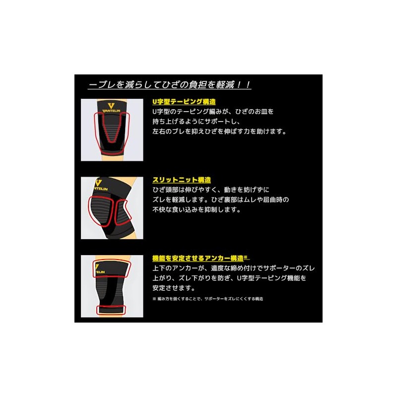 Vantelin Thermal Supporter, For Knees, Small/Small Size(Knee Circumference/31-34cm), Black