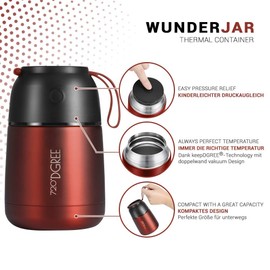 720°DGREE Thermo Food Flask “wunderJar“ - 450ml, 650ml - Premium Stainless Steel Insulated Box - Perfect Insulating Container for Hot Lunch, Baby-Food, Soup, Meal & Outdoor-Dinner - BPA-Free