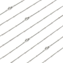 Loprome - 16 cadenas de acero inoxidable con abalorio satélites, cadenas trenzadas a granel para hacer joyas, 2 mm