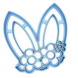 Sweet Prints Inc Bunny Ears with Flowers Cookie Cutter - Dishwasher Safe (Small: 3")