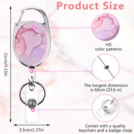 Jeffdad Badge Reels Retractable, Double Sided Color Print Pattern Retractable Keychain, Marble Holders Badge Clip and Key Ring Durable Nylon Retractable Rope (Pink Marble)