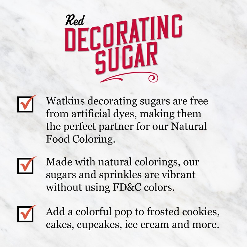 Watkins Red Decorating Sugar (No Artificial Dyes), Non-GMO, Kosher, 4.7