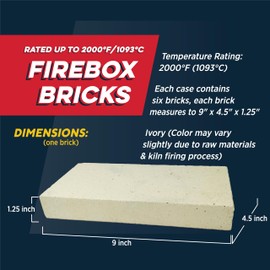 Rutland Fire Bricks, Firebricks for Wood-Burning Fireplaces & Woodstoves, Heat Rated for Residential Use, Ivory, Case of 6