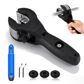 Ratcheting Tubing Cutter, Ratcheting Pipe Cutter Copper, Tubing Cutter 1/4" to 1-1/8" with 3 Blades (Total) and Deburr Tool, Narrow Pipe Cutter for Copper Brass Aluminum corrugated PVC PPR Pipe