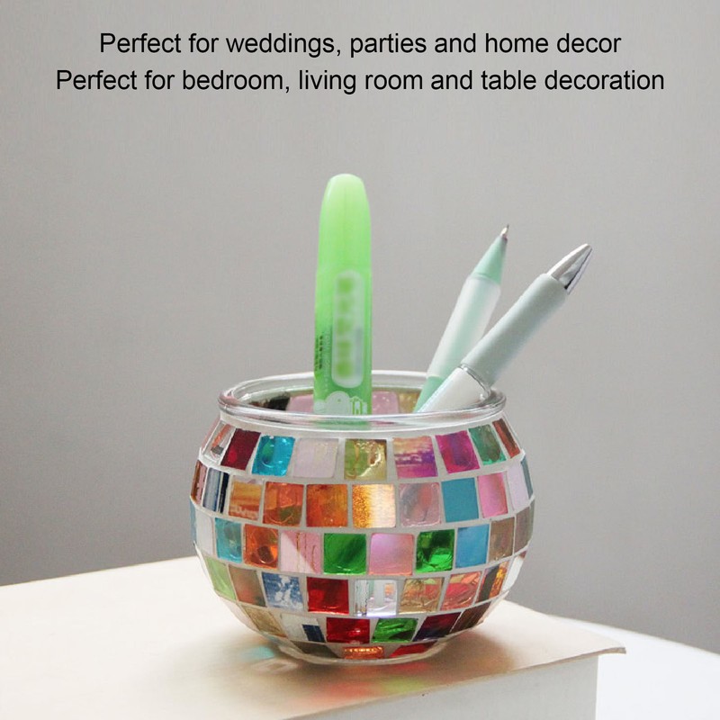 2PCS Mosaic Glass Tea Light Holder Romantic Deocrative Scented Candle