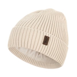 Wmcaps Beanie for Men, Unisex Classic Knit Beanie Winter Hat Stretchy Soft Cuffed Wooly Beanie with Thermal Thick Fleece Lining, Gifts for Men/Women/Her/Him/Dad(White)