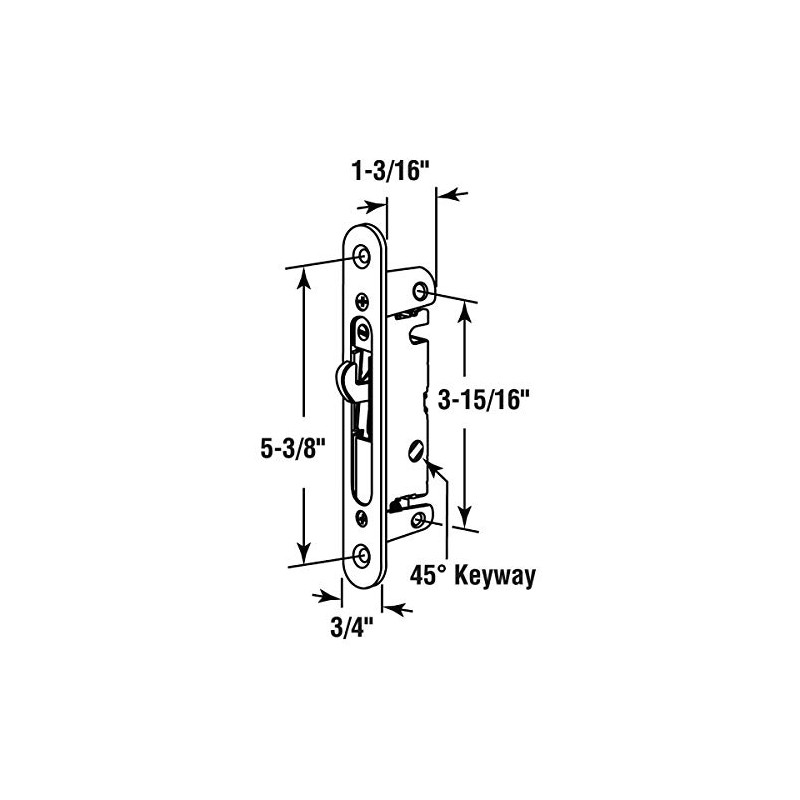 Sliding Glass Patio Door Mortise Latch with 45 Degree Keyway