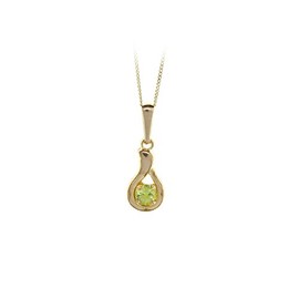 Funkyrox 9ct Yellow Gold curl shape teardrop with real Peridot stone pendant/with 16" diamond cut gold chain/Gift box